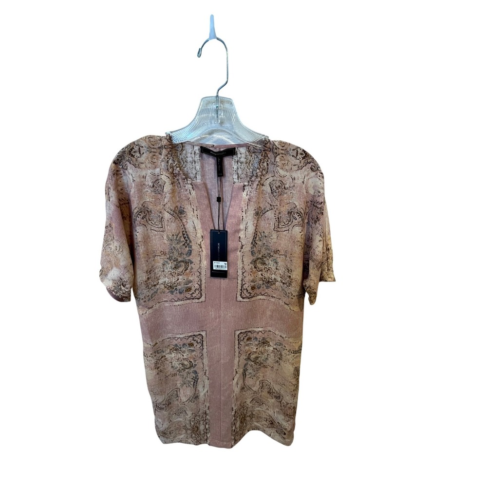 BCBGMAXAZRIA Womens Mauve Scroll Tile Print Split Neck Short Sleeve Dress‎ XXS